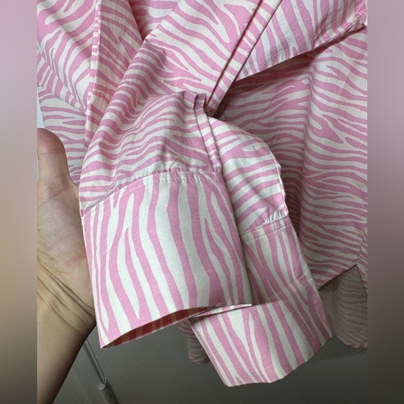 Grey Lab LA Zebra Animal Print Button Up Collared Pink Light Cream Shirt Size S - Picture 8 of 15